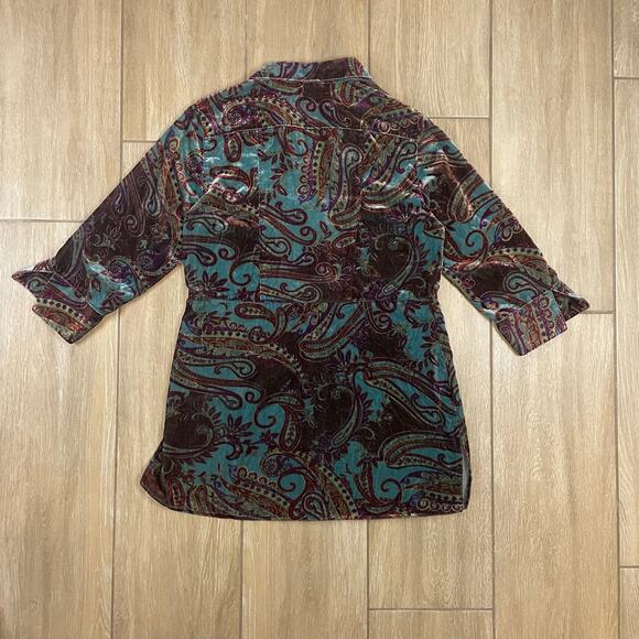 Chico’s 1 Velvet Paisley Tunic Top Blouse Multicolor Long Sleeve Boho Art Wear - Picture 2 of 6